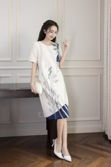 SWANLAKE | Váy Đầm Nữ Phom A Cổ Tròn Tay Ngắn Lụa Dày In Hoa Sang Trọng Đi Tiệc Công Sở D13067LW01