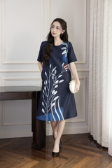 SWANLAKE | Váy Đầm Nữ Phom A Cổ Tròn Tay Ngắn Lụa Dày In Hoa Sang Trọng Đi Tiệc Công Sở D13067LW01