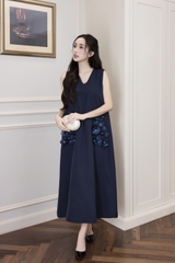 Váy Đầm Nữ Maxi Suông Sát Nách Cổ Tim Lụa Dày Đính Hoa 3D Sang Trọng Đi Tiệc - D12880LW01