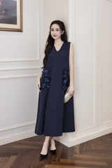 Váy Đầm Nữ Maxi Suông Sát Nách Cổ Tim Lụa Dày Đính Hoa 3D Sang Trọng Đi Tiệc - D12880LW01