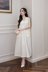 Váy Đầm Nữ Maxi Suông Sát Nách Cổ Tim Lụa Dày Đính Hoa 3D Sang Trọng Đi Tiệc - D12880LW01