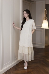 Váy Đầm Nữ Suông Maxi Xòe Tay Ngắn Cotton Thêu Hoa Tiệc Công Sở Thanh Lịch D13052LW01