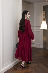 SWANLAKE | Váy Đầm Nữ Maxi Suông Đuôi Cá Xòe Cài Nút Cotton Tay Dài Dây Thắt Eo Tiệc Công Sở D13100LW01