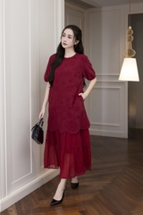 Váy Đầm Nữ Suông Maxi Xòe Tay Ngắn Cotton Thêu Hoa Tiệc Công Sở Thanh Lịch D13052LW01