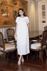 SWANLAKE | Váy Đầm Nữ Maxi Suông Linen Thêu Hoa Tay Hến Có Túi Xẻ Tà Khóa Kéo Tiệc Công Sở D12985LW01