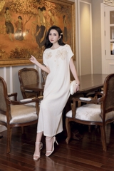 SWANLAKE | Váy Đầm Nữ Maxi Suông Linen Thêu Hoa Tay Hến Có Túi Xẻ Tà Khóa Kéo Tiệc Công Sở D12985LW01