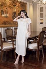 SWANLAKE | Váy Đầm Nữ Maxi Suông Linen Thêu Hoa Tay Hến Có Túi Xẻ Tà Khóa Kéo Tiệc Công Sở D12985LW01