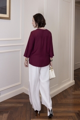 M Collection | Áo Kiểu Trung Niên Tặng Mẹ Cổ Tròn Cài Nút Tay Lỡ Thêu Hoa Chất Vải Lụa Hàn A13107LW01