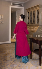 M COLLECTION | Áo Dài Tiệc Trung Niên Tặng Mẹ Mẫu Hương Phom Suông Cổ Trụ Lụa Dày Thêu Hoa L13069LW01