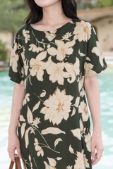 SWANLAKE | Váy Đầm Nữ Maxi Suông Vải Linen In Hoa Hè Cổ Thuyền Tay Ngắn Xẻ Tà Có Túi Du Lịch D12689