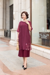 M Collection | Váy Đầm Trung Niên Tặng Mẹ Phom A Hai Lớp Cổ Tròn Tay Lỡ Chất Liệu Xốp Hàn Thêu Hoạ Tiết - D12311LW01