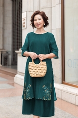 M Collection | Váy Đầm Trung Niên Tặng Mẹ Phom A Hai Lớp Cổ Tròn Tay Lỡ Chất Liệu Xốp Hàn Thêu Hoạ Tiết - D12311LW01