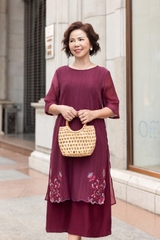 M Collection | Váy Đầm Trung Niên Tặng Mẹ Phom A Hai Lớp Cổ Tròn Tay Lỡ Chất Liệu Xốp Hàn Thêu Hoạ Tiết - D12311LW01