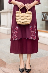 M Collection | Váy Đầm Trung Niên Tặng Mẹ Phom A Hai Lớp Cổ Tròn Tay Lỡ Chất Liệu Xốp Hàn Thêu Hoạ Tiết - D12311LW01