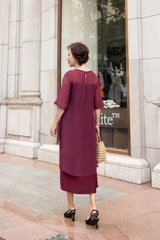 M Collection | Váy Đầm Trung Niên Tặng Mẹ Phom A Hai Lớp Cổ Tròn Tay Lỡ Chất Liệu Xốp Hàn Thêu Hoạ Tiết - D12311LW01