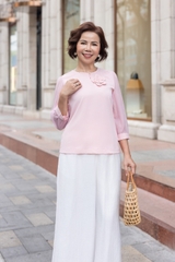 Áo Trung Niên Lụa Ngọc Tay Lở Đính Hoa 3D - A12385/2