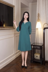 SWANLAKE | Váy Đầm Nữ Suông Cổ Trụ Cài Nút Vải Linen Tay Lỡ Phồng Thêu Hoa Phối Lưới Công Sở D12815LW01