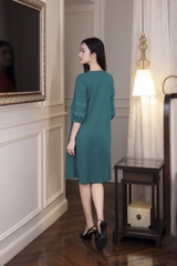 SWANLAKE | Váy Đầm Nữ Suông Cổ Trụ Cài Nút Vải Linen Tay Lỡ Phồng Thêu Hoa Phối Lưới Công Sở D12815LW01