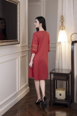 SWANLAKE | Váy Đầm Nữ Suông Cổ Trụ Cài Nút Vải Linen Tay Lỡ Phồng Thêu Hoa Phối Lưới Công Sở D12815LW01