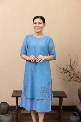 M Collection | Váy Đầm Trung Niên Tặng Mẹ Phom A Hai Lớp Cổ Tròn Tay Lỡ Chất Liệu Xốp Hàn Thêu Hoạ Tiết - D12311LW01