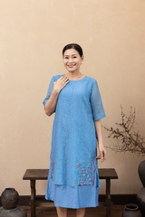 M Collection | Váy Đầm Trung Niên Tặng Mẹ Phom A Hai Lớp Cổ Tròn Tay Lỡ Chất Liệu Xốp Hàn Thêu Hoạ Tiết - D12311LW01