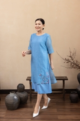 M Collection | Váy Đầm Trung Niên Tặng Mẹ Phom A Hai Lớp Cổ Tròn Tay Lỡ Chất Liệu Xốp Hàn Thêu Hoạ Tiết - D12311LW01