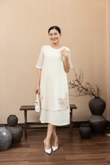M Collection | Váy Đầm Trung Niên Tặng Mẹ Phom A Hai Lớp Cổ Tròn Tay Lỡ Chất Liệu Xốp Hàn Thêu Hoạ Tiết - D12311LW01