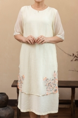 M Collection | Váy Đầm Trung Niên Tặng Mẹ Phom A Hai Lớp Cổ Tròn Tay Lỡ Chất Liệu Xốp Hàn Thêu Hoạ Tiết - D12311LW01