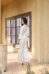 SWANLAKE | Set Bộ Áo Quần Pháp Phục Gấm Hoa Cao Cấp Cổ Trụ Tay Lỡ Đồ Lam Bà Ba Đi Chùa Tết B13388LW01