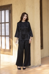 SWANLAKE | Set Bộ Áo Quần Pháp Phục Gấm Hoa Cao Cấp Cổ Trụ Tay Lỡ Đồ Lam Bà Ba Đi Chùa Tết B13388LW01