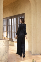 SWANLAKE | Set Bộ Áo Quần Pháp Phục Gấm Hoa Cao Cấp Cổ Trụ Tay Lỡ Đồ Lam Bà Ba Đi Chùa Tết B13388LW01