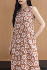 Váy Đầm Nữ Maxi Suông Sát Nách Xẻ Tà Linen Bông In Hoa Hè Cổ Tròn Có Túi Du Lịch D12380