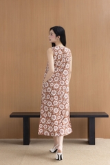 Váy Đầm Nữ Maxi Suông Sát Nách Xẻ Tà Linen Bông In Hoa Hè Cổ Tròn Có Túi Du Lịch D12380