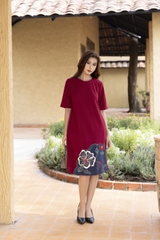 SWANLAKE | Váy Đầm Midi Nữ Phom Suông Cổ Tròn Tay Ngắn Thêu Hoa Chất Vải Linen Dạo Phố D13187LW01