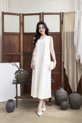 Váy Đầm Nữ Maxi Suông Sát Nách Cổ Tim Lụa Dày Đính Hoa 3D Sang Trọng Đi Tiệc - D12880LW01