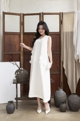 Váy Đầm Nữ Maxi Suông Sát Nách Cổ Tim Lụa Dày Đính Hoa 3D Sang Trọng Đi Tiệc - D12880LW01