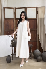 Váy Đầm Nữ Maxi Suông Sát Nách Cổ Tim Lụa Dày Đính Hoa 3D Sang Trọng Đi Tiệc - D12880LW01