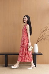 Váy Đầm Nữ Maxi Suông Sát Nách Xẻ Tà Linen Bông In Hoa Hè Cổ Tròn Có Túi Du Lịch D12380