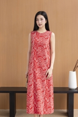 Váy Đầm Nữ Maxi Suông Sát Nách Xẻ Tà Linen Bông In Hoa Hè Cổ Tròn Có Túi Du Lịch D12380