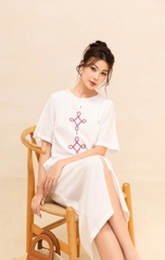 Đầm Thường Ngày Phom Suông Linen Maxi Thêu Họa Tiết - D12418/1