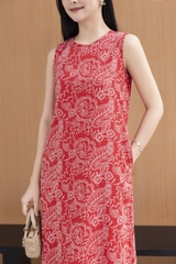 Váy Đầm Nữ Maxi Suông Sát Nách Xẻ Tà Linen Bông In Hoa Hè Cổ Tròn Có Túi Du Lịch D12380