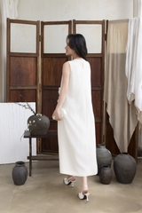 Váy Đầm Nữ Maxi Suông Sát Nách Cổ Tim Lụa Dày Đính Hoa 3D Sang Trọng Đi Tiệc - D12880LW01