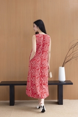 Váy Đầm Nữ Maxi Suông Sát Nách Xẻ Tà Linen Bông In Hoa Hè Cổ Tròn Có Túi Du Lịch D12380