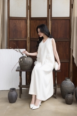 Váy Đầm Nữ Maxi Suông Sát Nách Cổ Tim Lụa Dày Đính Hoa 3D Sang Trọng Đi Tiệc - D12880LW01