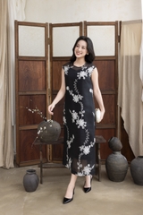 SWANLAKE | Váy Đầm Nữ Suông Maxi Xòe Sát Nách Vải Tơ Thêu Hoa Tiệc Công Sở Thanh Lịch D13283LW01