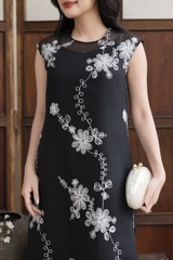 SWANLAKE | Váy Đầm Nữ Suông Maxi Xòe Sát Nách Vải Tơ Thêu Hoa Tiệc Công Sở Thanh Lịch D13283LW01