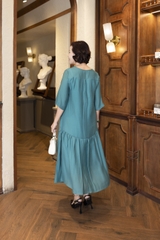 M COLLECTION | Váy Đầm Maxi Đuôi Cá Nữ Trung Niên Tặng Mẹ Tơ Lót Thun Thêu Hoa Tay Lỡ Cổ Trụ D13048LW01