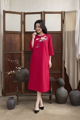 SWANLAKE | Váy Đầm Nữ Suông Vải Linen Thêu Hoa Cổ Tròn Tay Lỡ Có Túi Công Sở Thanh Lịch D13239LW01