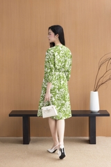 SWANLAKE | Váy Đầm Nữ Suông Dây Thắt Eo Cổ Trụ Đính Nút Vải Linen In Hoa Hè Tay Bí Lỡ Có Túi D12671LW02