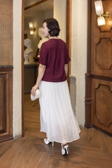 M COLLECTION | Áo Kiểu Nữ Trung Niên Tặng Mẹ Vải Lụa Gân Thêu Hoa Cổ Trụ Xẻ Vạt Áo Thanh Lịch A12910LW01